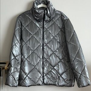 Lou & Grey XXL Metallic Quilted Foul Silver Puffer Jacket Boxy type mid weight